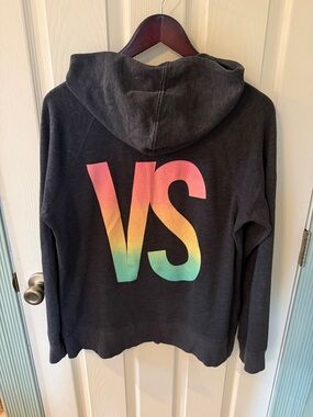Victoria's Secret charcoal gray Hoodie w sequin-Yellow-Green Ombre VS Back